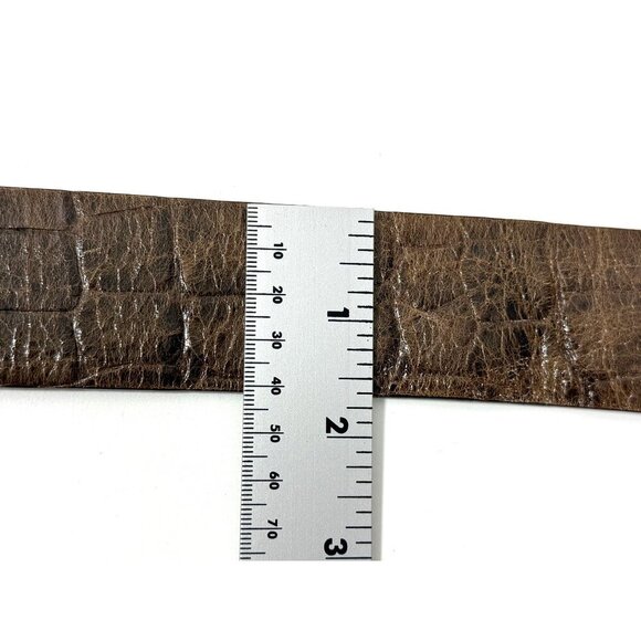 Talbots‎ Brown Leather Crocodile Embossed Belt Gold Rectangle Buckle Size Medium - Picture 10 of 16